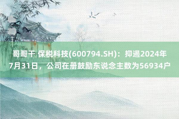 哥哥干 保税科技(600794.SH)：抑遏2024年7月31日，公司在册鼓励东说念主数为56934户