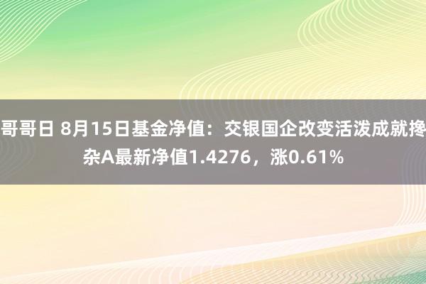 哥哥日 8月15日基金净值：交银国企改变活泼成就搀杂A最新净值1.4276，涨0.61%